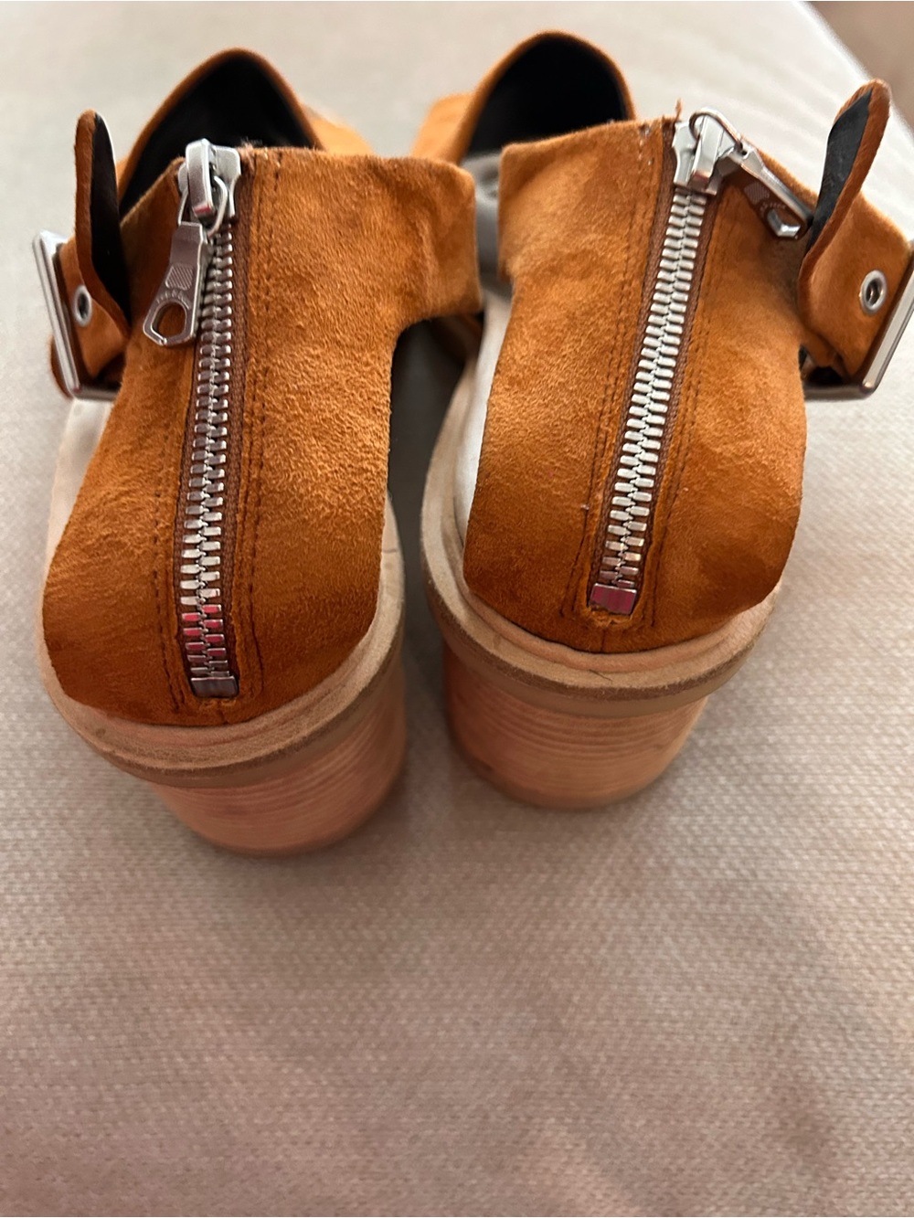 rag & bone Suede Open-Toe Sandals in Cognac/Tan 3 1/2 heel - Picture 4 of 9